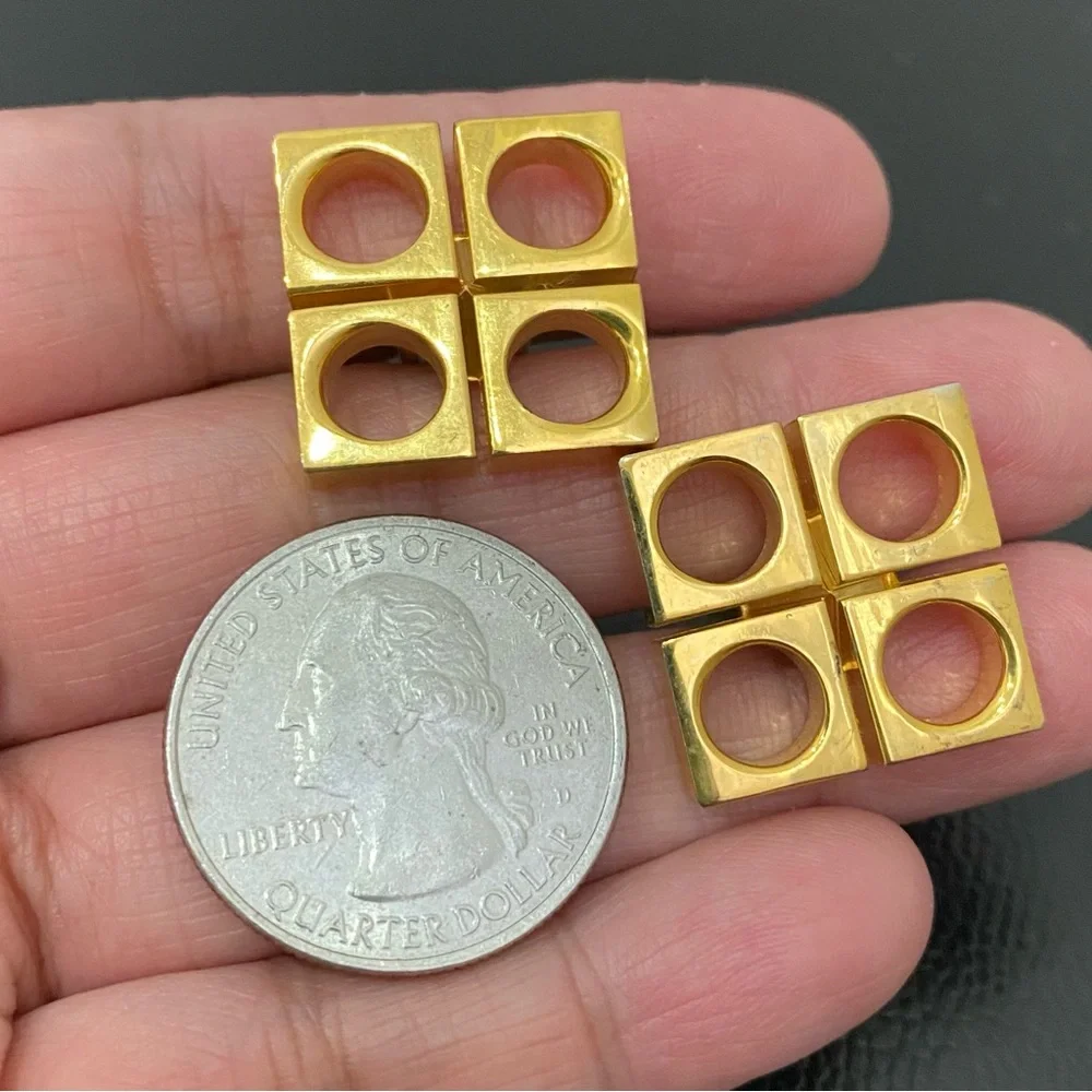 Vintage Unsigned Modernist Gold-tone Square with Holes Cufflinks